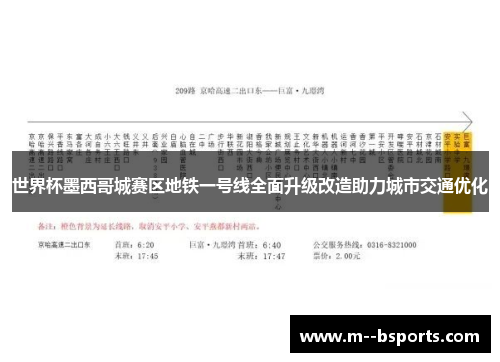 世界杯墨西哥城赛区地铁一号线全面升级改造助力城市交通优化